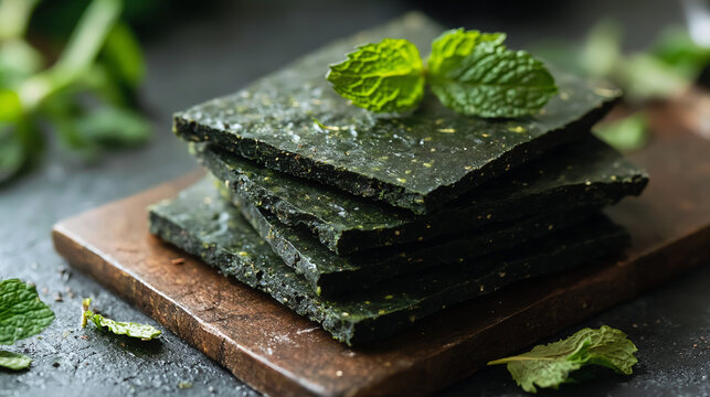 green chocholate bar with green leaves