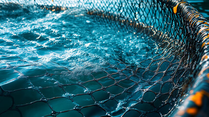 A salmon farm in Norway, with nets stretching