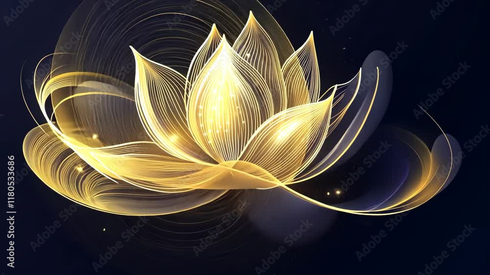 Poster golden lotus flower illuminating the darkness with graceful lines and light in a serene artistic com