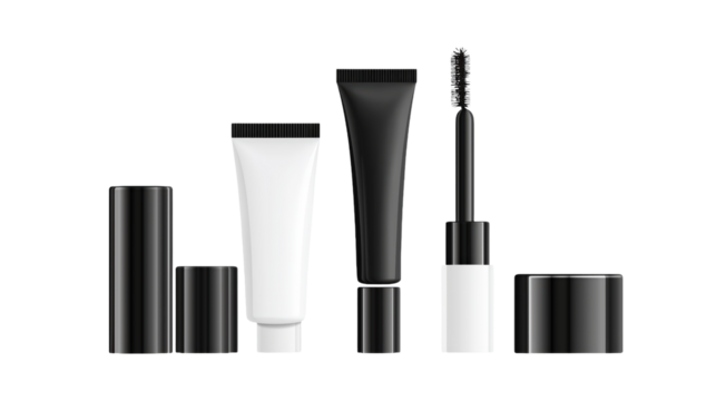 Elegant Cosmetic Tube and Mascara Mockup for Branding Presentation on white and transparent Background