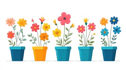 Colorful flowers in pots.