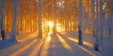 Winter Sunlight Through Snowy Forest