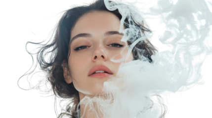 portrait of a women with clouds isolated on white abckground