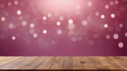 Empty wood table top on blur abstract pink background with professional lighting from a modern photography studio.