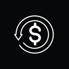 Fototapeta premium Cashback icon. Return, Save, Change, Refund money symbol isolated on black background. Vector illustration.