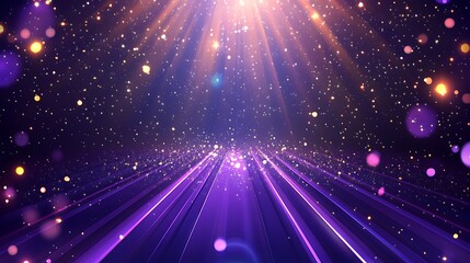 Fototapeta premium Purple Stage Lighting With Golden Glitter And Rays