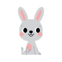 Cute smiling Easter bunny sitting. Cute rabbit in cartoon style. Vector illustration of kawaii animal. 