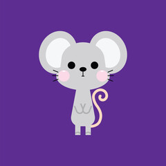 Cute little mouse with big ears standing. Mice character in cartoon style for kids design. Vector illustration.
