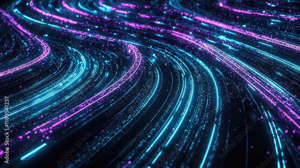 Aufkleber vibrant neon blue and purple light trails on dark background creating dynamic fluid motion effect