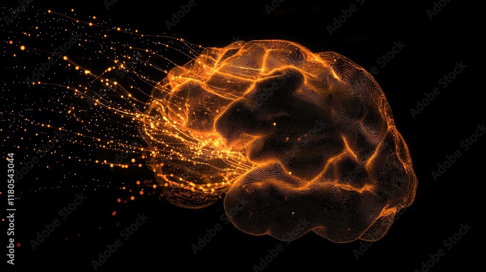 Poster Abstract visualization of a glowing brain with vibrant energy flows representing creativity and innovation