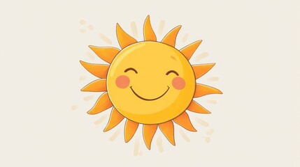 Happy cartoon sun with rosy cheeks and smile.