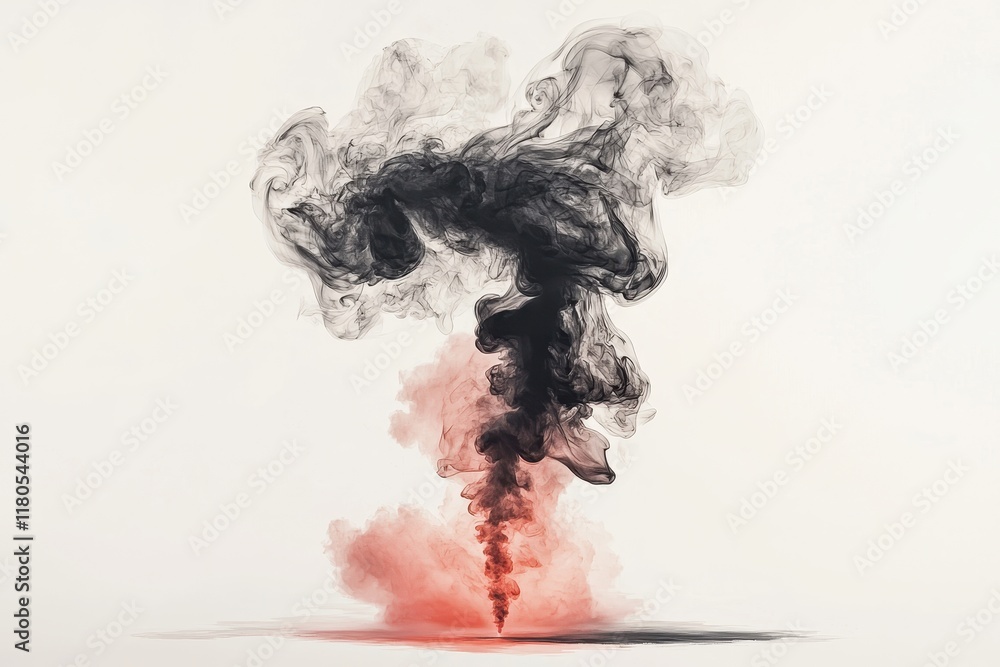 Poster a captivating swirl of black and pink smoke rises dramatically against a light background, creating 