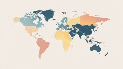 Fototapeta premium Pastel World Map with Regional Color Coding.