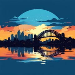 Obraz premium the AI Image Generator, Illustrated Coastal Scene Featuring Mountains,