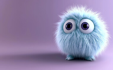 Fototapeta premium Adorable 3D Rendered Fluffy Blue Monster with Big Eyes Innocent Cartoon Creature Design