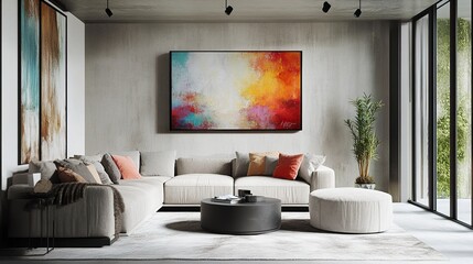 Modern Living Room Interior Design with Abstract Art
