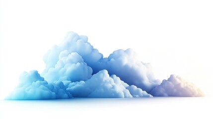 Blue and white fluffy cloud formation isolated on white background.
