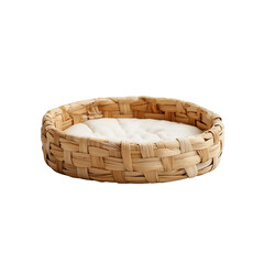 Obraz premium A woven basket featuring a soft, cushioned interior, ideal for pets or decorative purposes.
