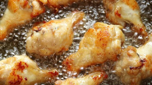 Top view of Chicken Drumette are Fried in Boiling Oil