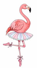 Obraz premium Elegant Flamingo Ballerina in Pink Tutu Pointe Shoes Bird Art Illustration