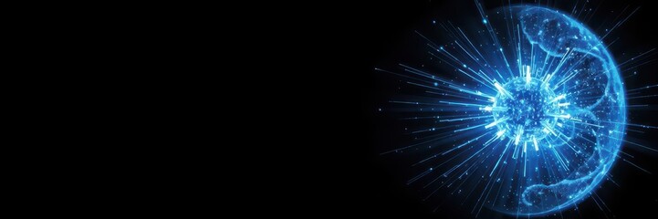 Intense blue orb, radiating energy against a stark black backdrop, futuristic,radiance,otherworldly