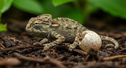 Obraz premium Baby Chameleon Hatching from Egg Wildlife Photography