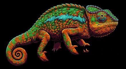 Obraz premium Vibrant Chameleon Reptile Illustration Exotic Wildlife Colorful Lizard
