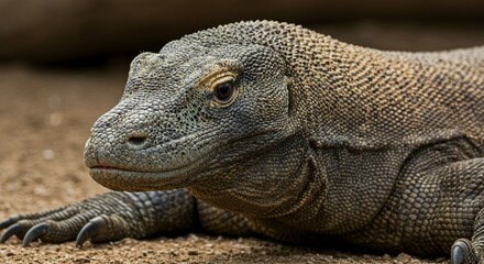 Obraz premium Komodo Dragon Close Up Powerful Reptile Wildlife Indonesian Fauna