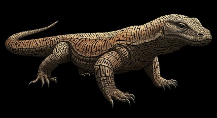 Naklejka premium Komodo Dragon Typography Art Reptile Wildlife Animal Text Design Illustration