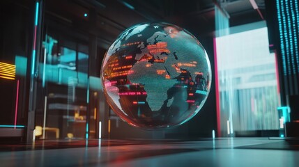 Futuristic glass globe in a modern tech environment.