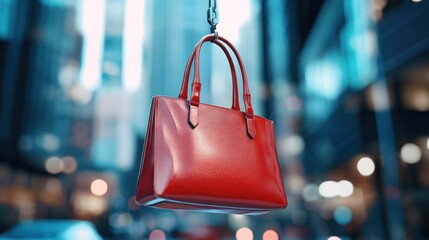 Red Leather Handbag Hanging in the City