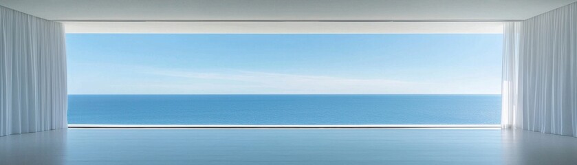 Obraz premium A modern interior view featuring a large window and ocean.