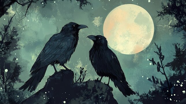 Raven Moon Night: Birds in Dark Forest