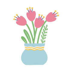 tulips leaves in vase flat design