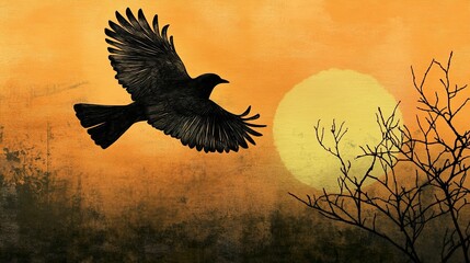 Fototapeta premium Majestic Bird in Flight at Sunset: A Stunning Nature Scene