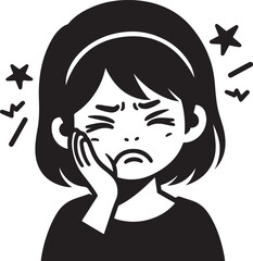 silhouette sketch of a small child experiencing toothache with an expression of pain