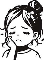 silhouette sketch of a small child experiencing toothache with an expression of pain