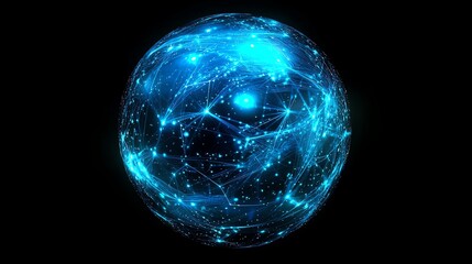 Obraz premium Futuristic blue digital sphere with glowing network connections, floating in a dark space, illustrating cuttingedge digital technology and innovation