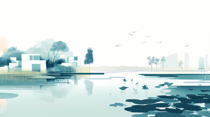 Visualization of coastal adaptation measures, protecting communities from sea level rise and storm surges. illustration, image, , minimalism,. Leafveil. Illustration