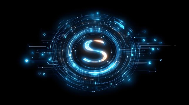 Glowing letter S in futuristic digital HUD. - Powered by Adobe