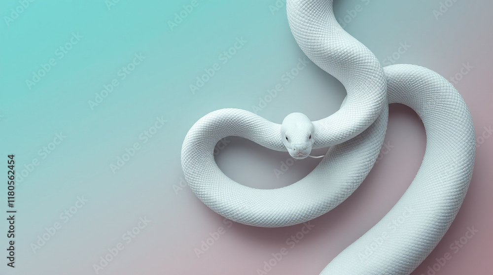 Poster albino snake coiled on a pastel background. a striking image showcasing the snake's unique color and
