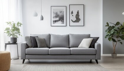 Modern Gray Sofa in Minimalist Living Room Interior Design