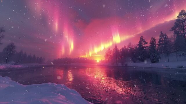 northern lights over snowy landscape photo realistic seamless looping overlay 4k virtual video animation background