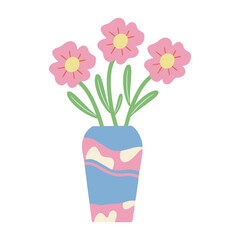pink flowers in a vase flat design