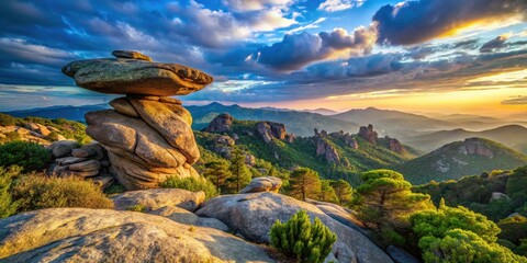 Balanced Rock in Alta Rocca Mountains, Corsica - Stunning Landscape Photography of Rocher Sentinelle Above Scenic Plateau, Capturing Majestic Views and Natural Beauty of France's Mountain Range