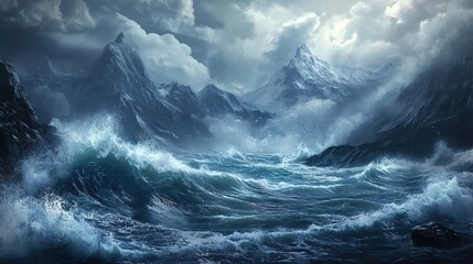 Stormy Seas and Majestic Mountains: A Dramatic Landscape