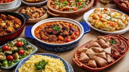 Fototapeta premium A vibrant assortment of delicious dishes arranged beautifully.