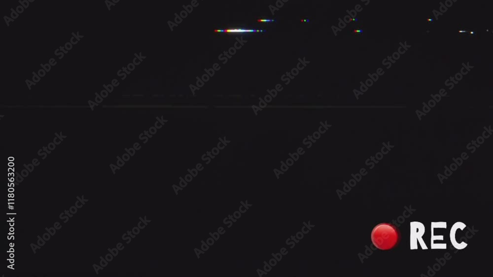Poster digital video recording with glitches and dynamic noise, featuring a prominent rec symbol in the low