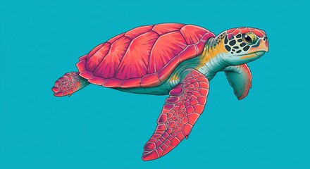 Vibrant Sea Turtle Ocean Life Marine Animal Illustration Colorful Aquatic Reptile