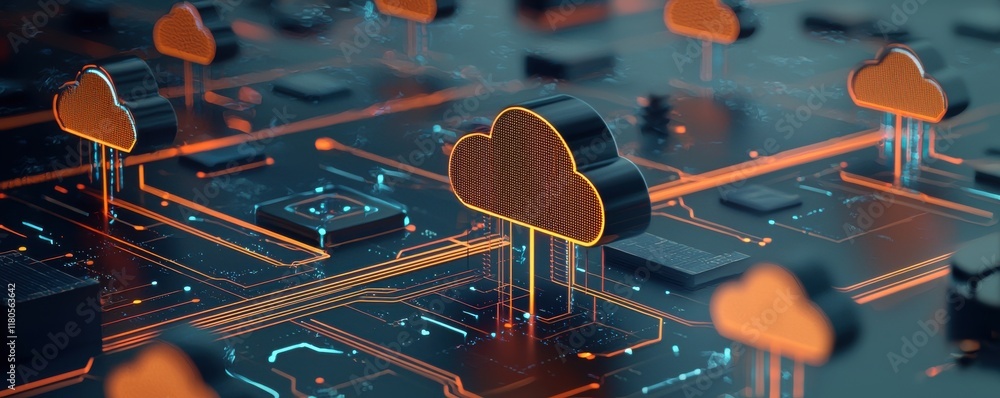 Poster abstract cloud computing concept with digital connections.